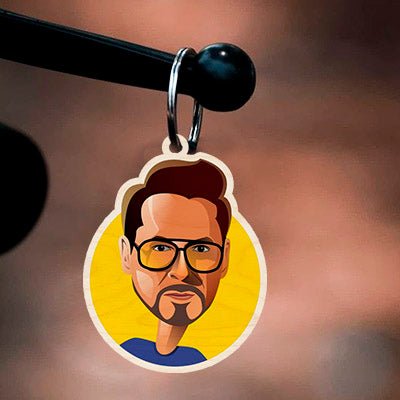 Iron Man Keychain in Wood with Tony Stark Shades Round Design - Sblossom