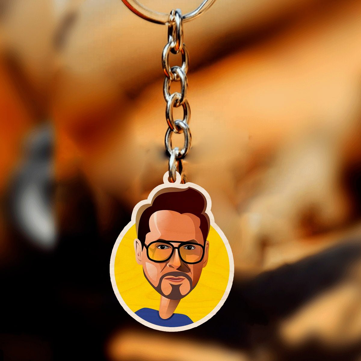 Iron Man Keychain in Wood with Tony Stark Shades Round Design - Sblossom