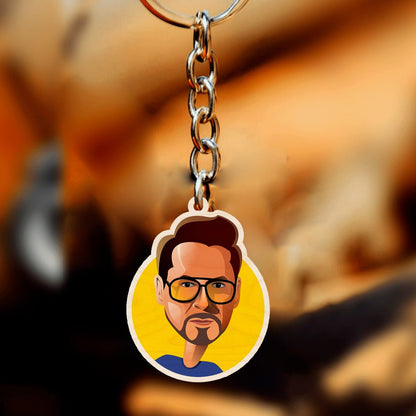 Iron Man Keychain in Wood with Tony Stark Shades Round Design - Sblossom