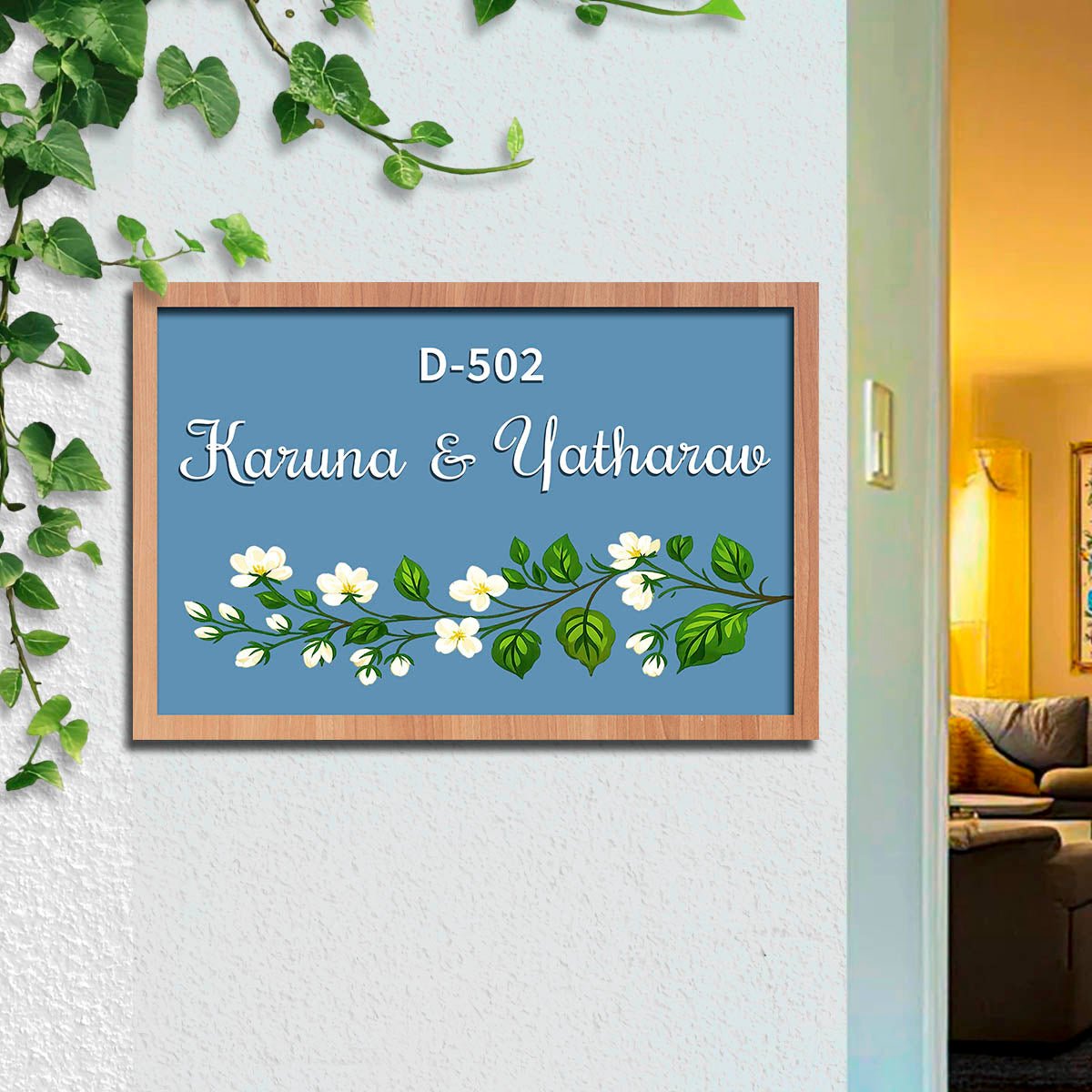 Jasmine Name Plate Design – Blue Floral Couple in 3D - Sblossom