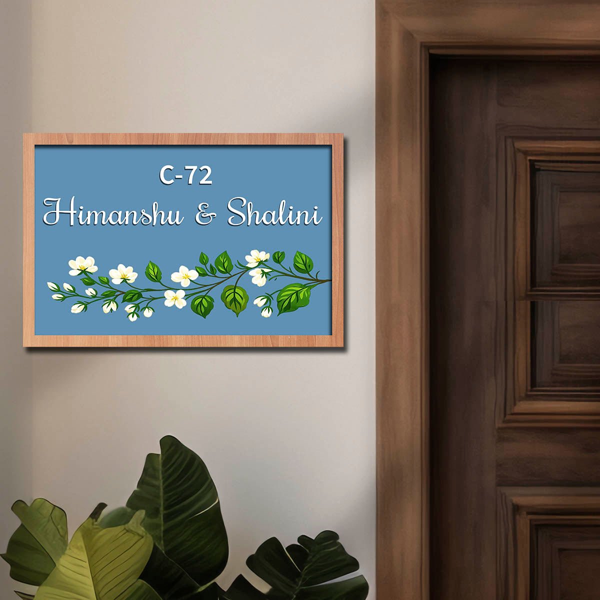 Jasmine Name Plate Design – Blue Floral Couple in 3D - Sblossom