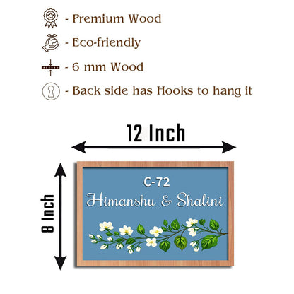 Jasmine Name Plate Design – Blue Floral Couple in 3D - Sblossom