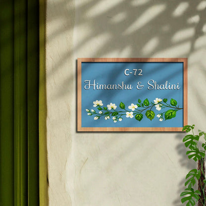 Jasmine Name Plate Design – Blue Floral Couple in 3D - Sblossom