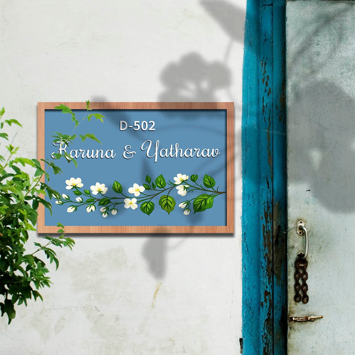 Jasmine Name Plate Design – Blue Floral Couple in 3D - Sblossom