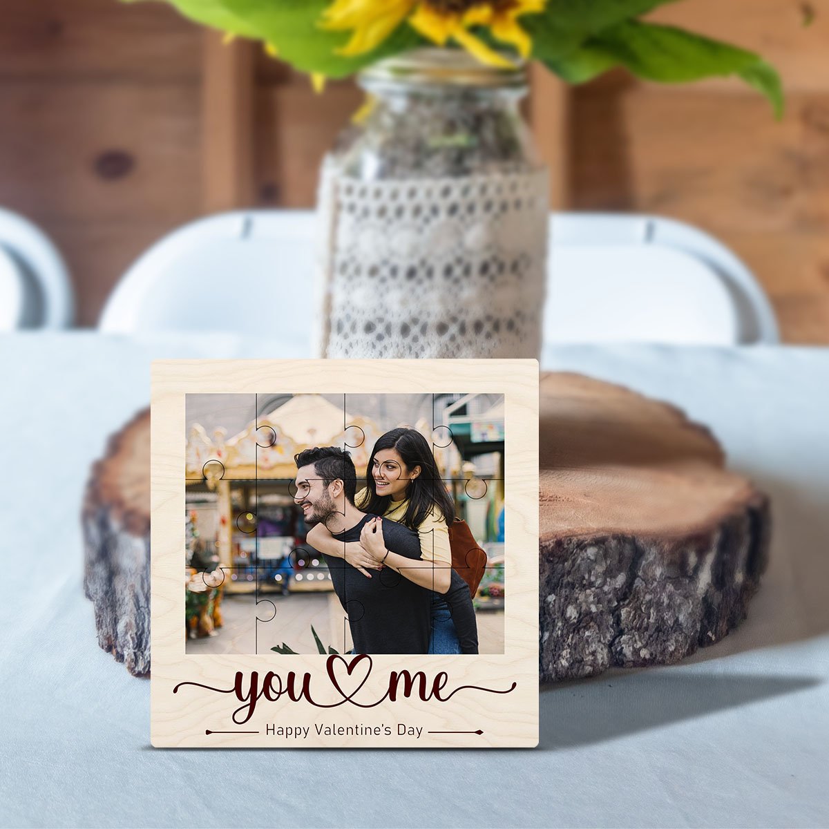 Jigsaw Couple Fridge Magnet in Wood with You Me Photo Design - Sblossom