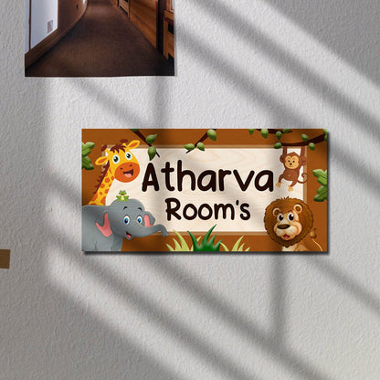 Jungle Theme Kids Name Plate — Wooden - Sblossom