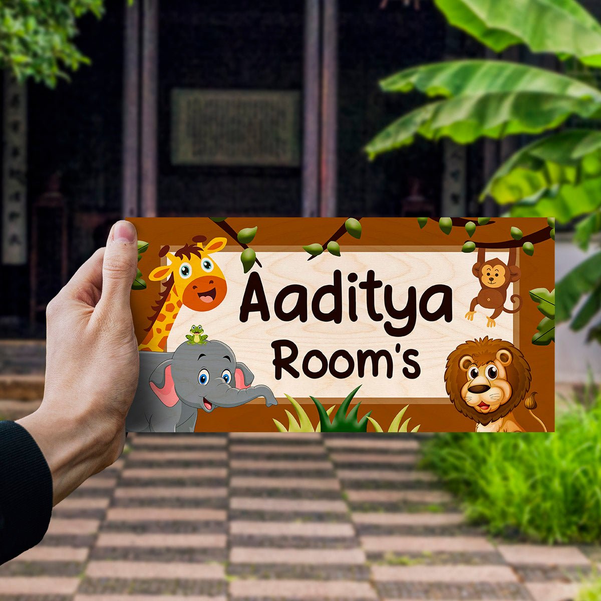 Jungle Theme Kids Name Plate — Wooden - Sblossom