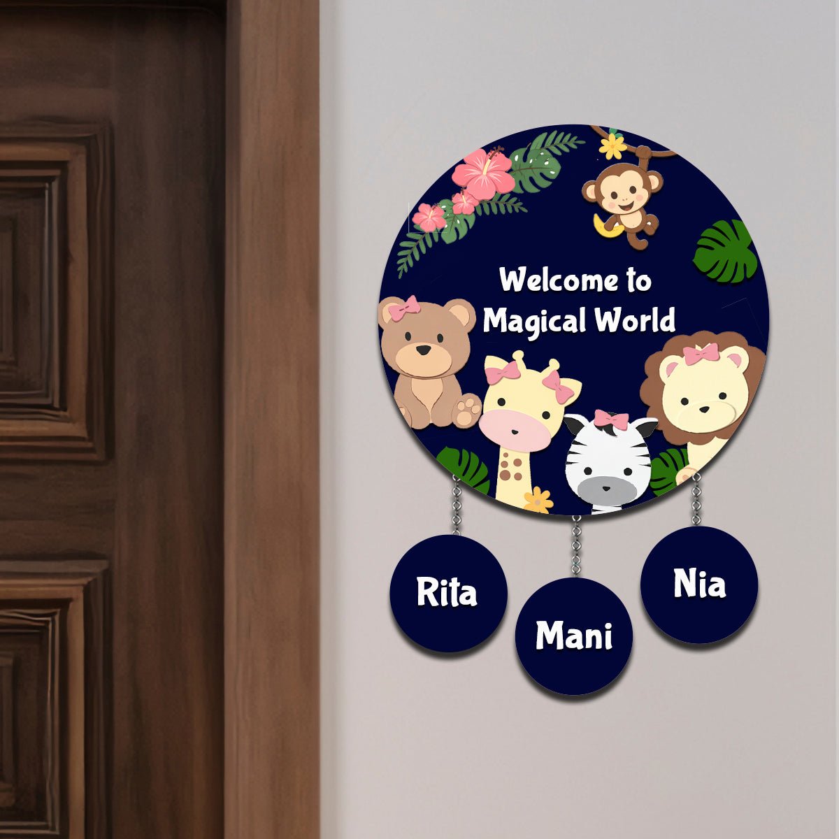 Jungle Theme Name Plate for Kids Room — Wooden - Sblossom