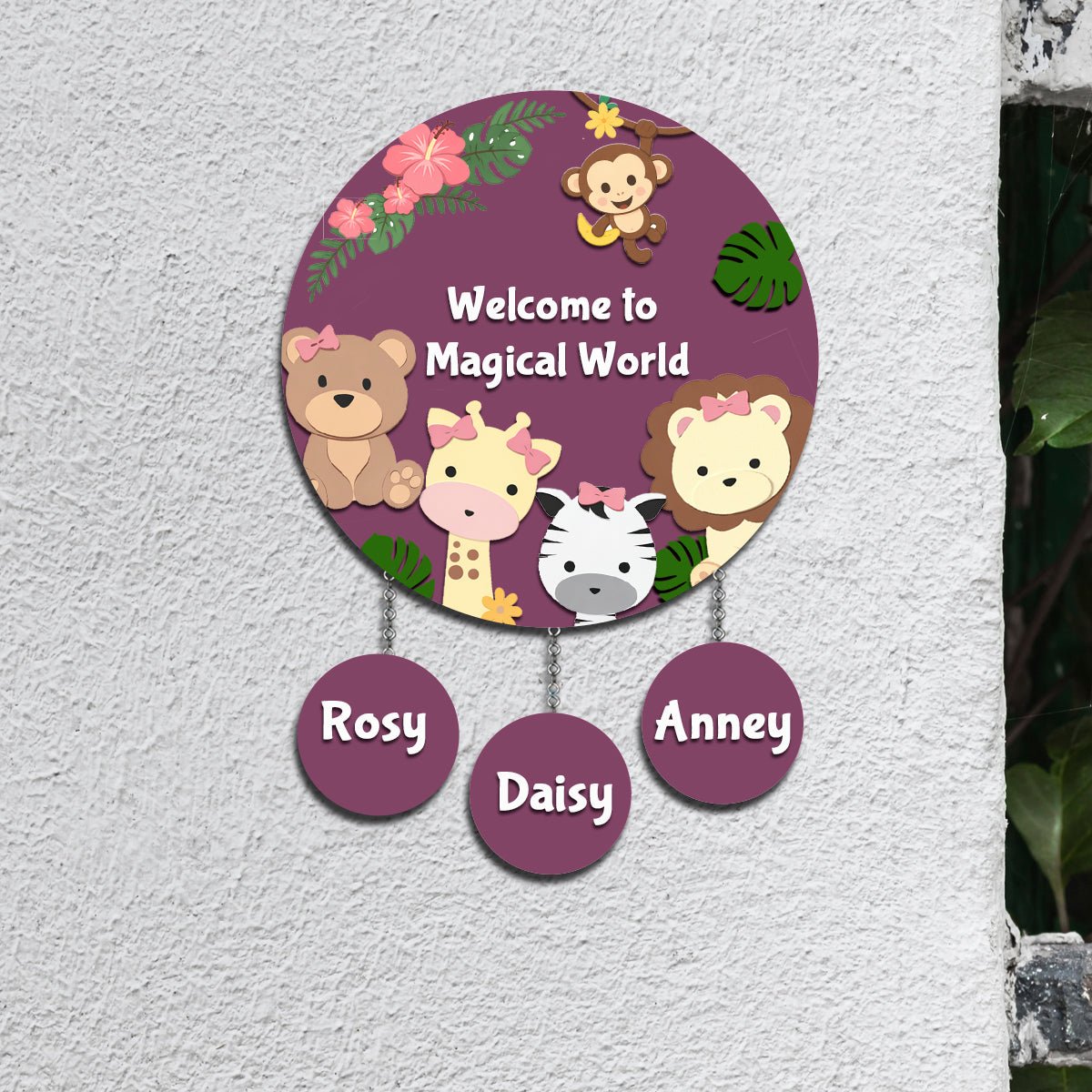 Jungle Theme Name Plate for Kids Room — Wooden - Sblossom
