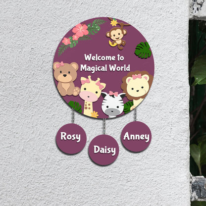 Jungle Theme Name Plate for Kids Room — Wooden - Sblossom