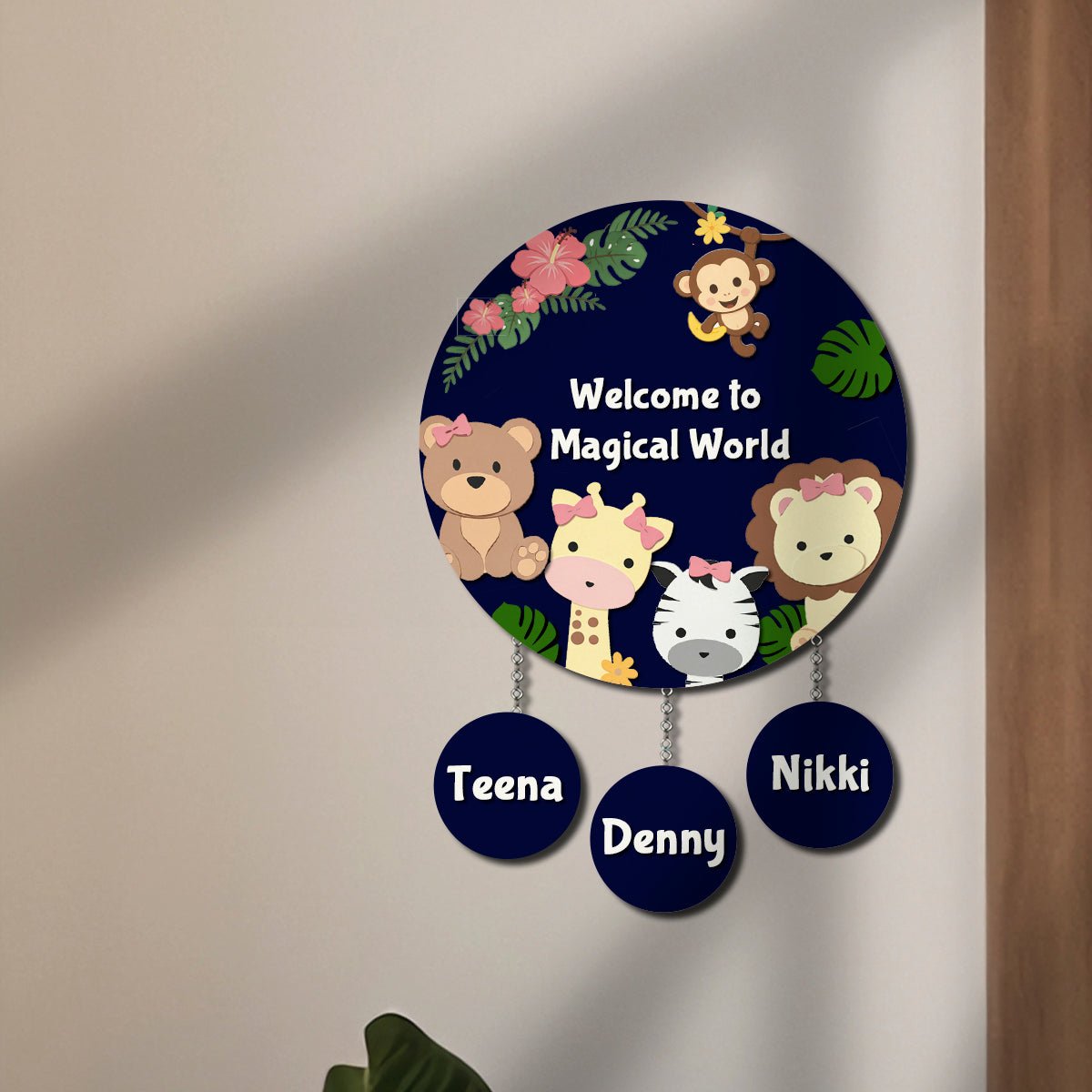 Jungle Theme Name Plate for Kids Room — Wooden - Sblossom