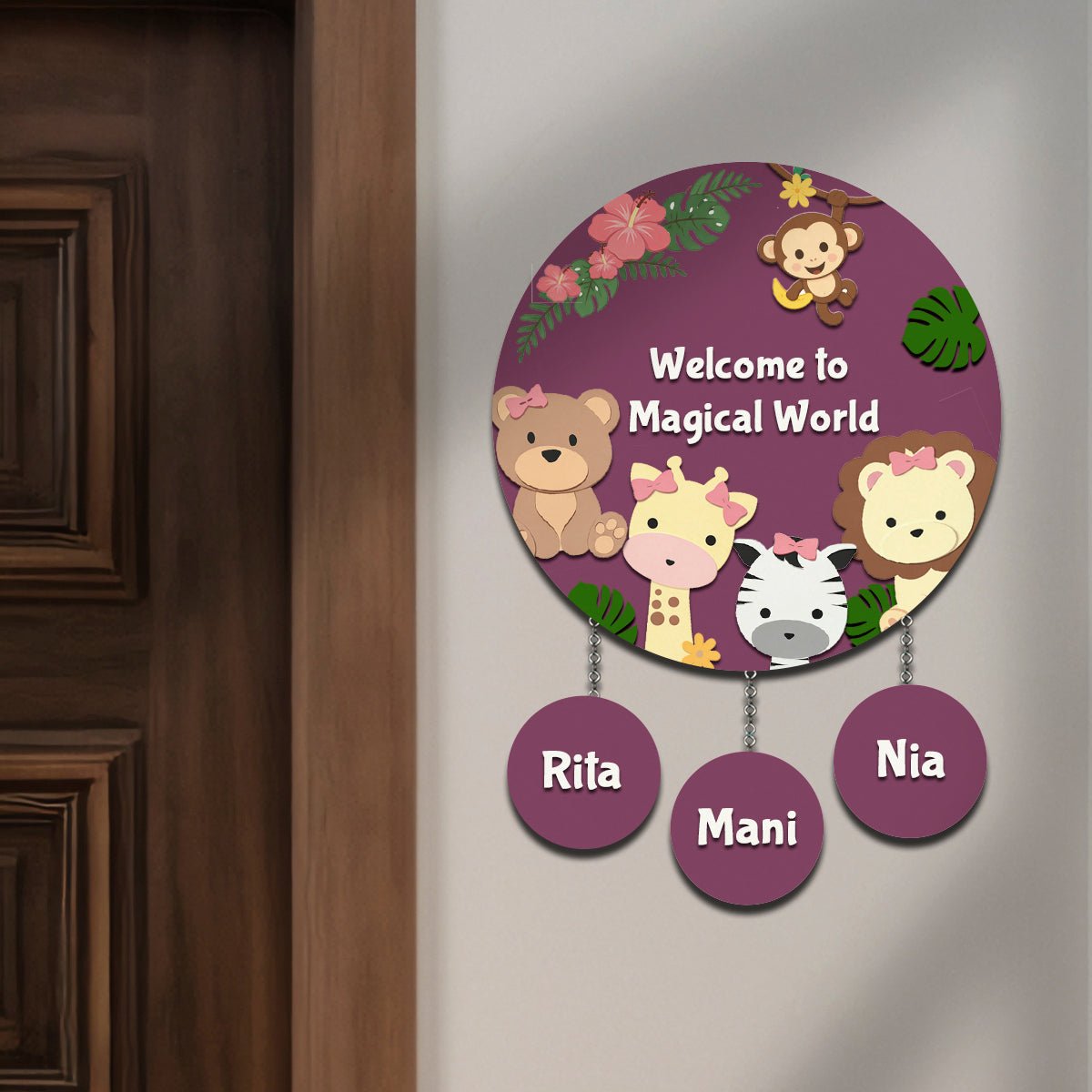 Jungle Theme Name Plate for Kids Room — Wooden - Sblossom