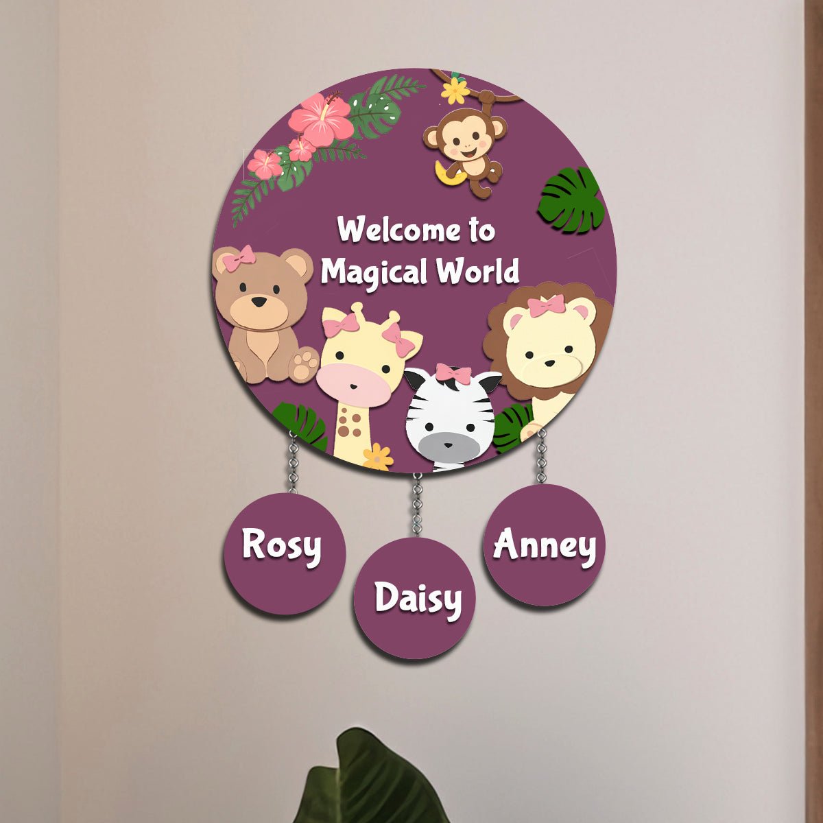 Jungle Theme Name Plate for Kids Room — Wooden - Sblossom