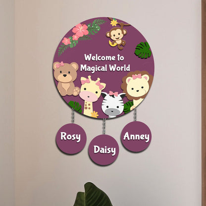 Jungle Theme Name Plate for Kids Room — Wooden - Sblossom