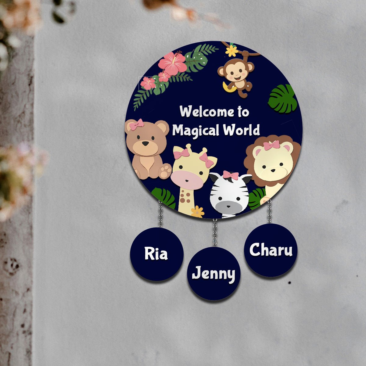 Jungle Theme Name Plate for Kids Room — Wooden - Sblossom