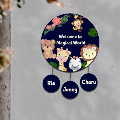 Jungle Theme Name Plate for Kids Room — Wooden - Sblossom