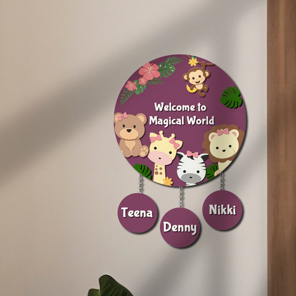 Jungle Theme Name Plate for Kids Room — Wooden - Sblossom