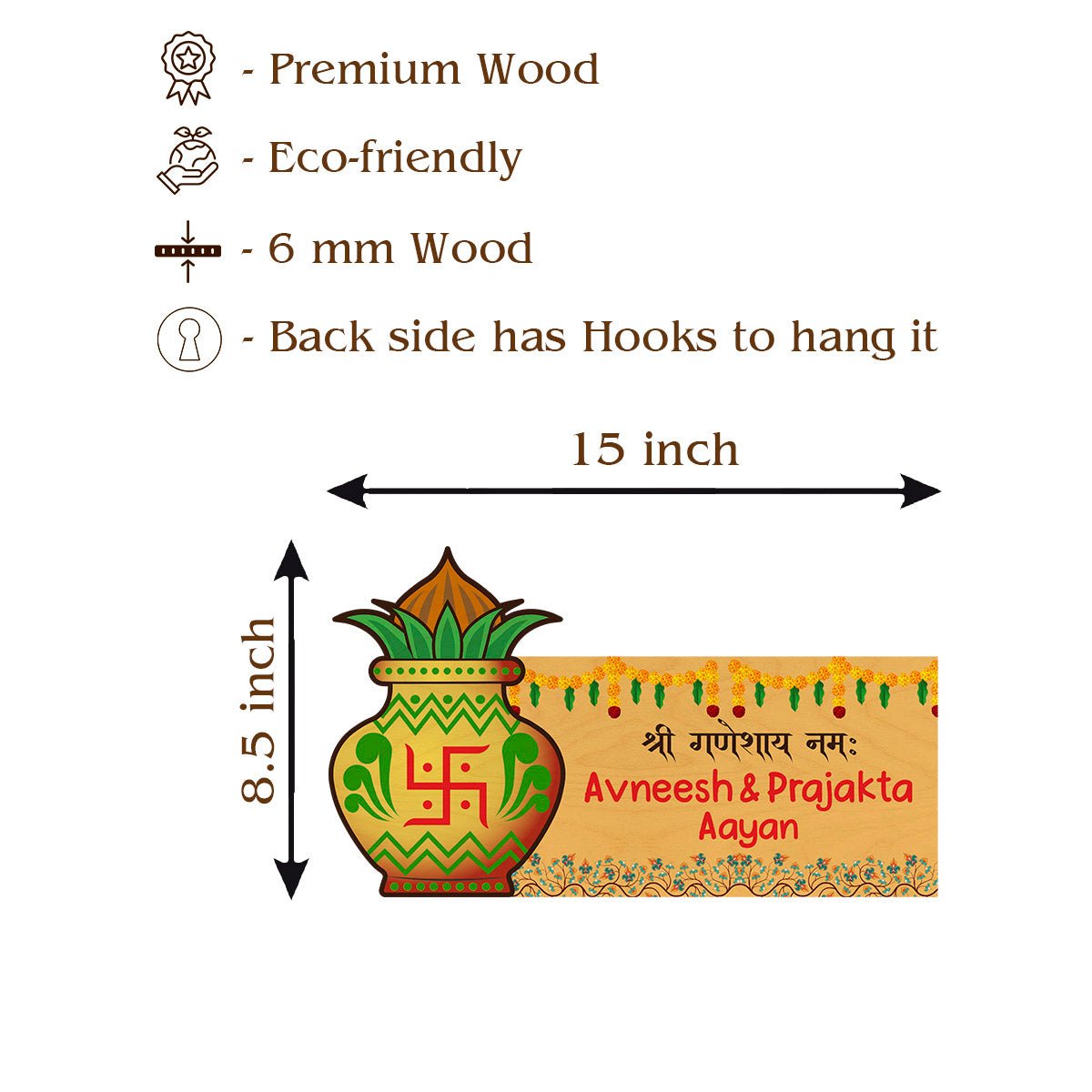 Kalash-Swastik Name Plate for House - Sblossom