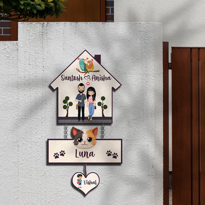 Kid-and-Cat Name Plate for Home - Sblossom