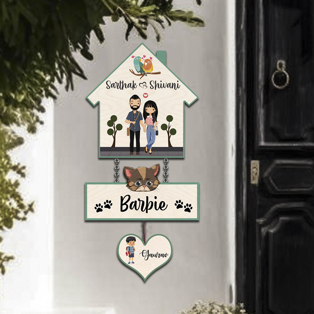 Kid-and-Cat Name Plate for Home - Sblossom