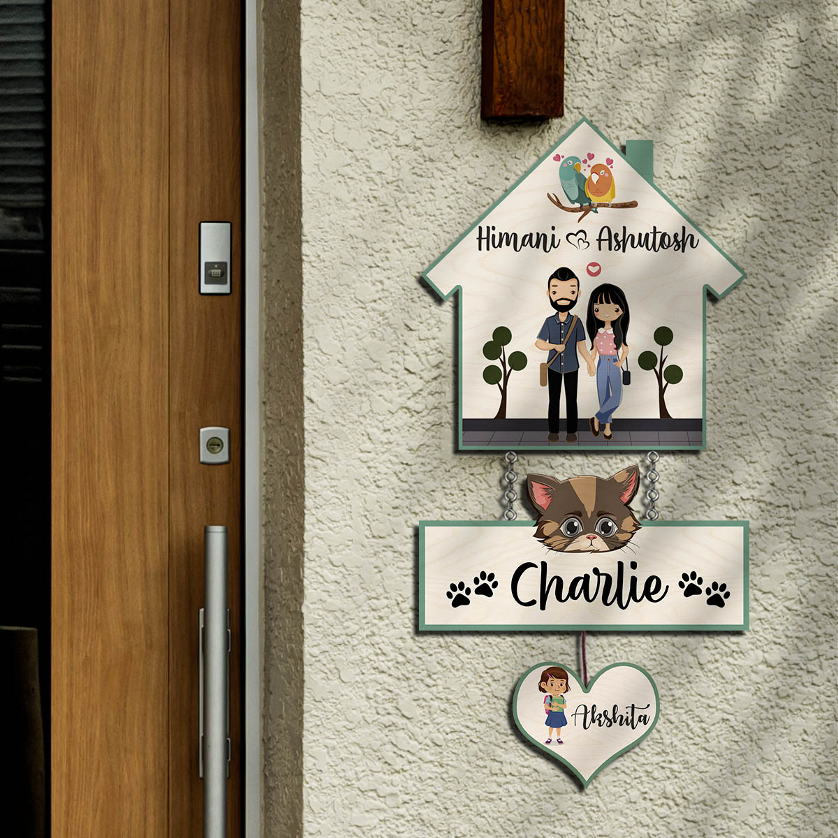 Kid-and-Cat Name Plate for Home - Sblossom
