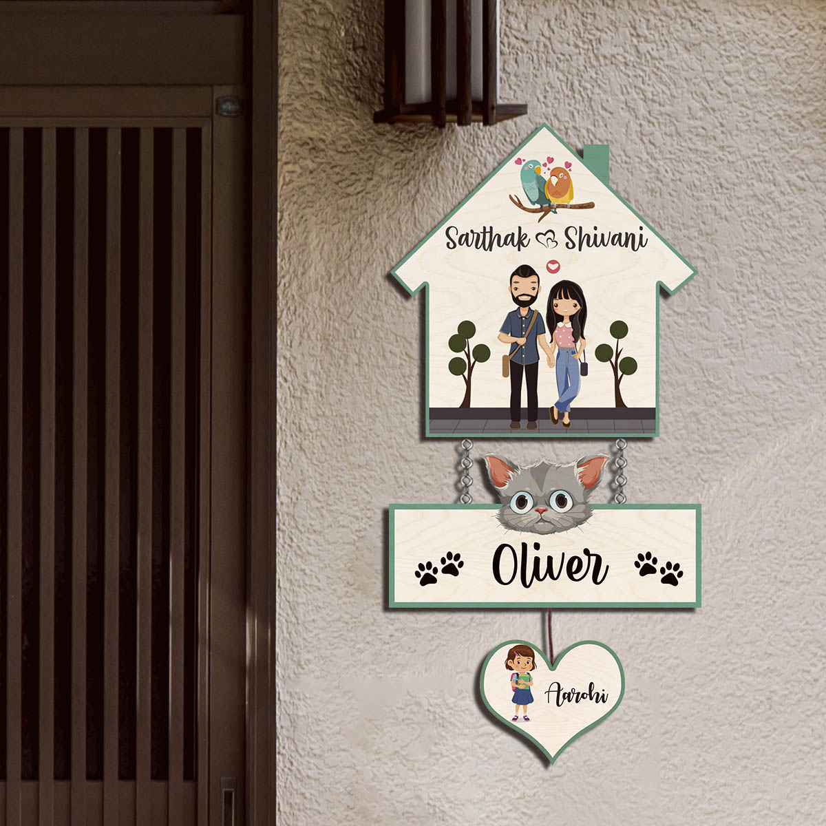 Kid-and-Cat Name Plate for Home - Sblossom