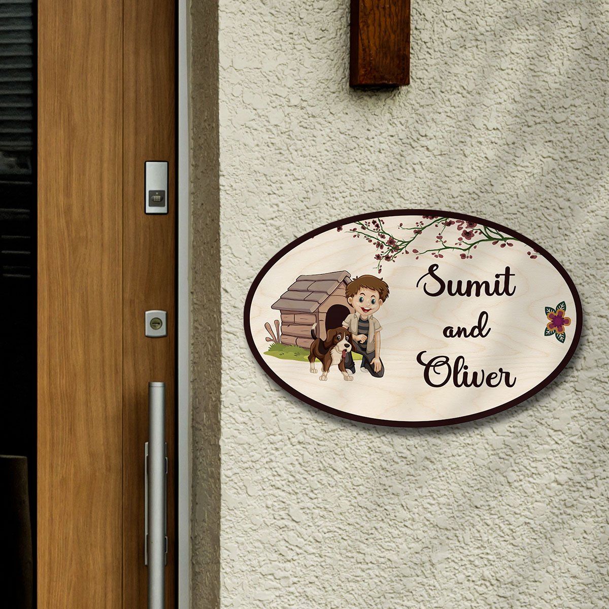 Kids and Pet Name Plate for Home — Wooden, 12x8 Inch - Sblossom