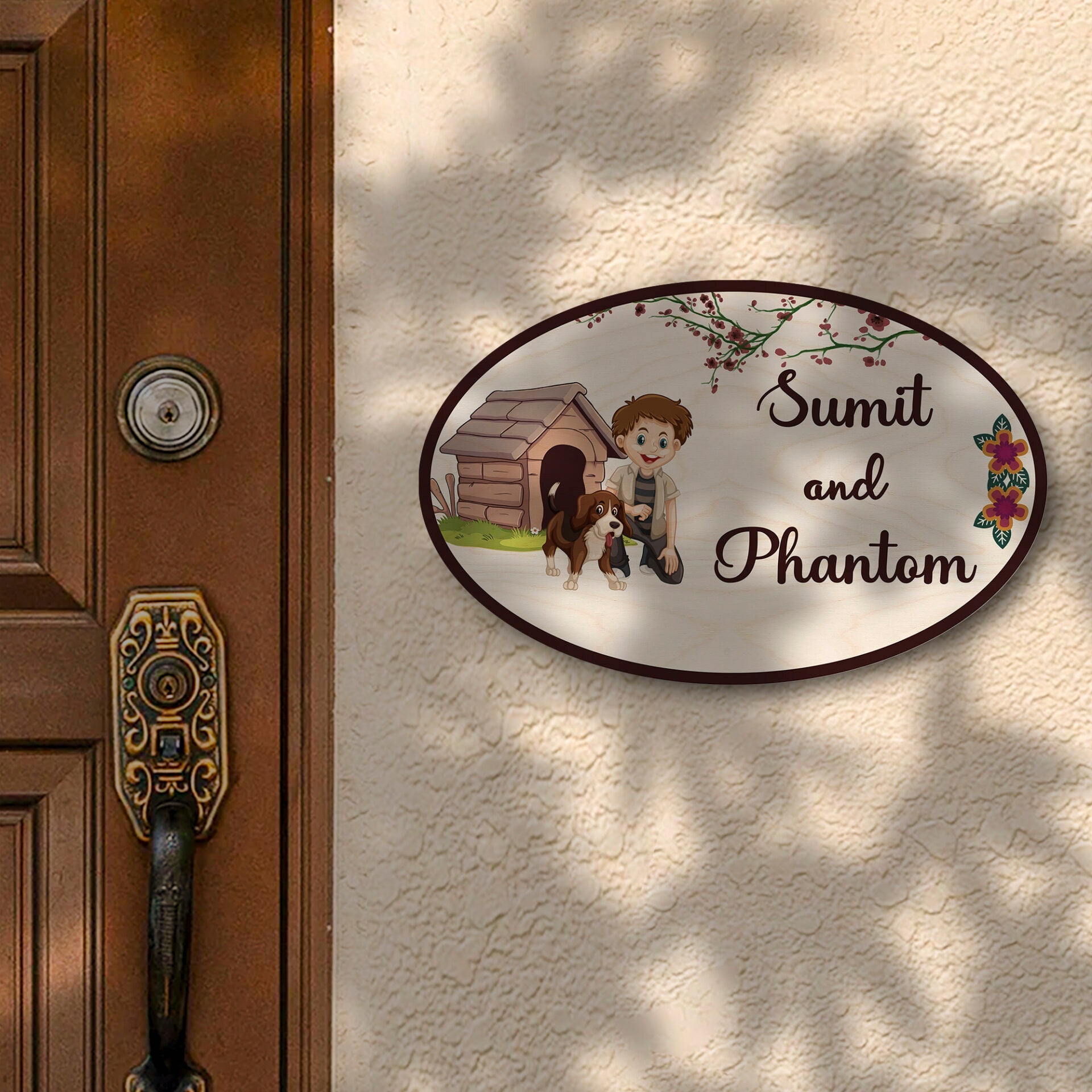Kids and Pet Name Plate for Home — Wooden, 12x8 Inch - Sblossom