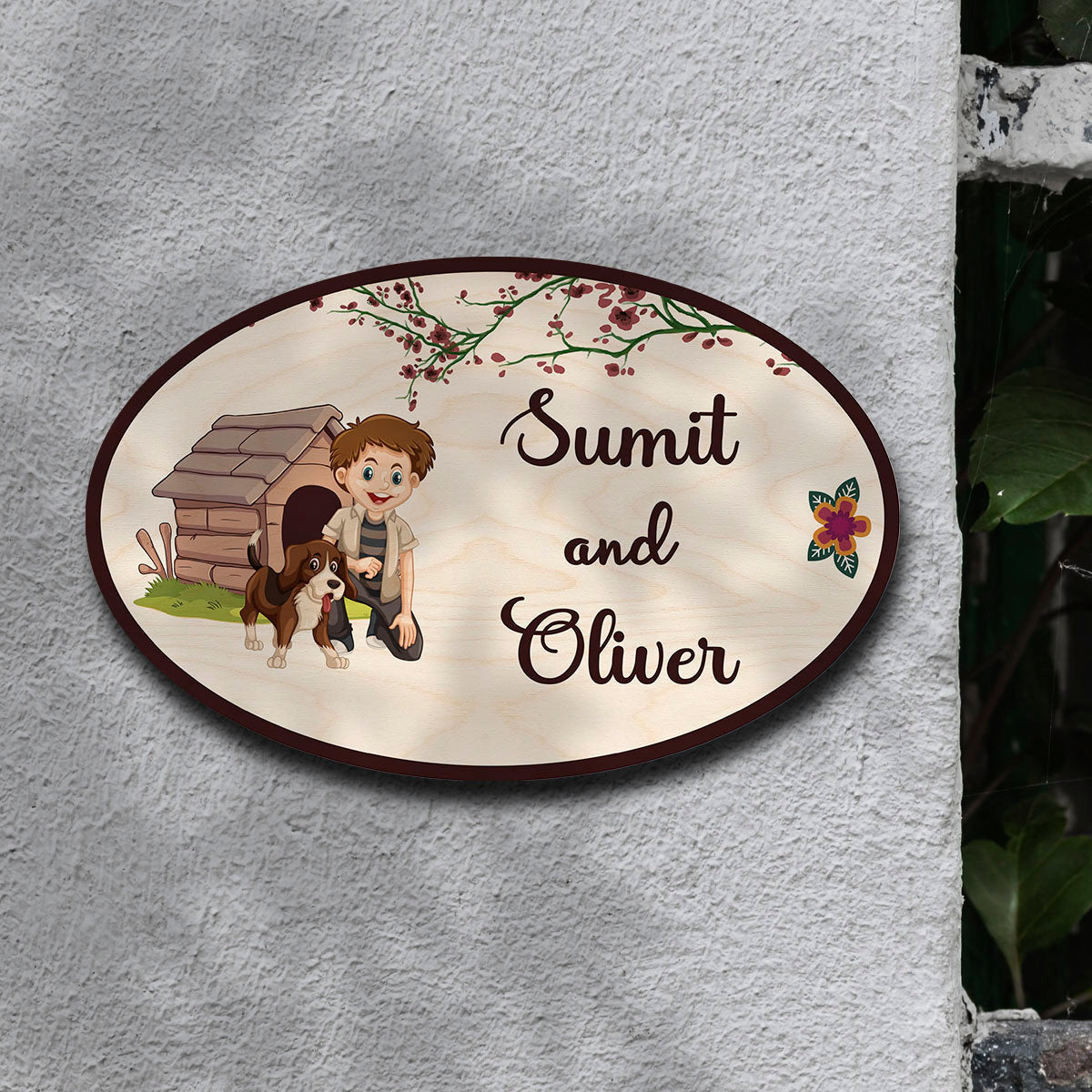 Kids and Pet Name Plate for Home — Wooden, 12x8 Inch - Sblossom