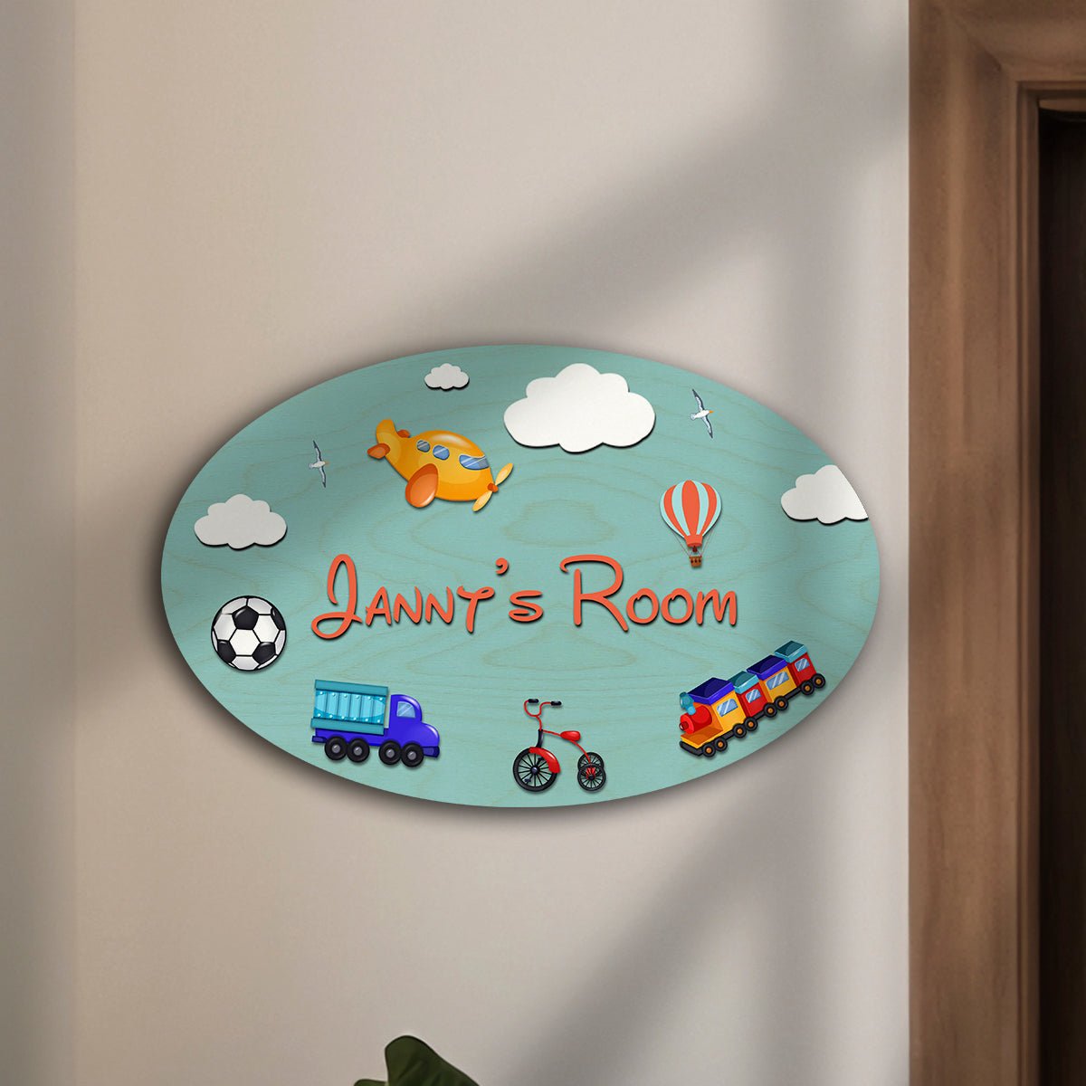 Kids Door Name Sign — Wooden Toys Theme, 12x8 Inch - Sblossom