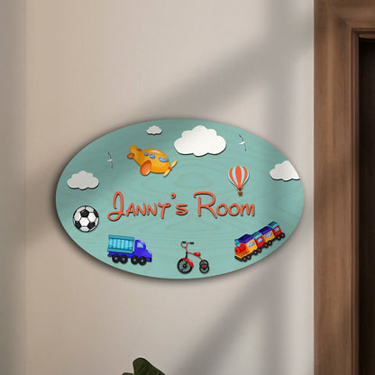 Kids Door Name Sign — Wooden Toys Theme, 12x8 Inch - Sblossom