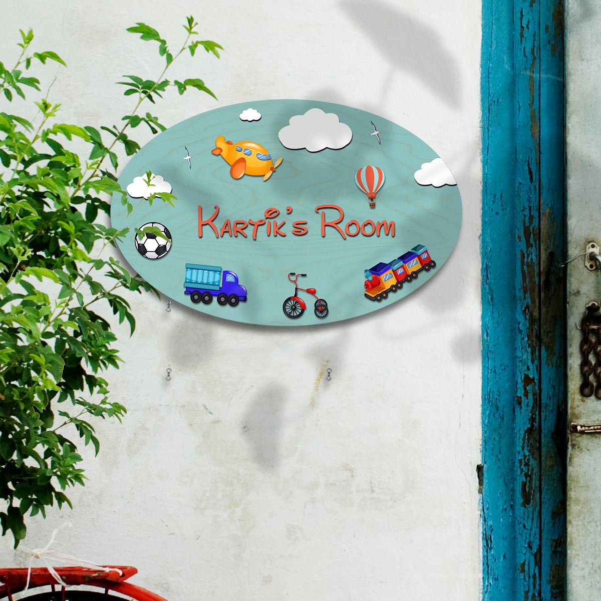Kids Door Name Sign — Wooden Toys Theme, 12x8 Inch - Sblossom