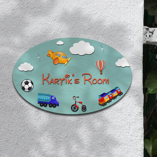 Kids Door Name Sign — Wooden Toys Theme, 12x8 Inch - Sblossom