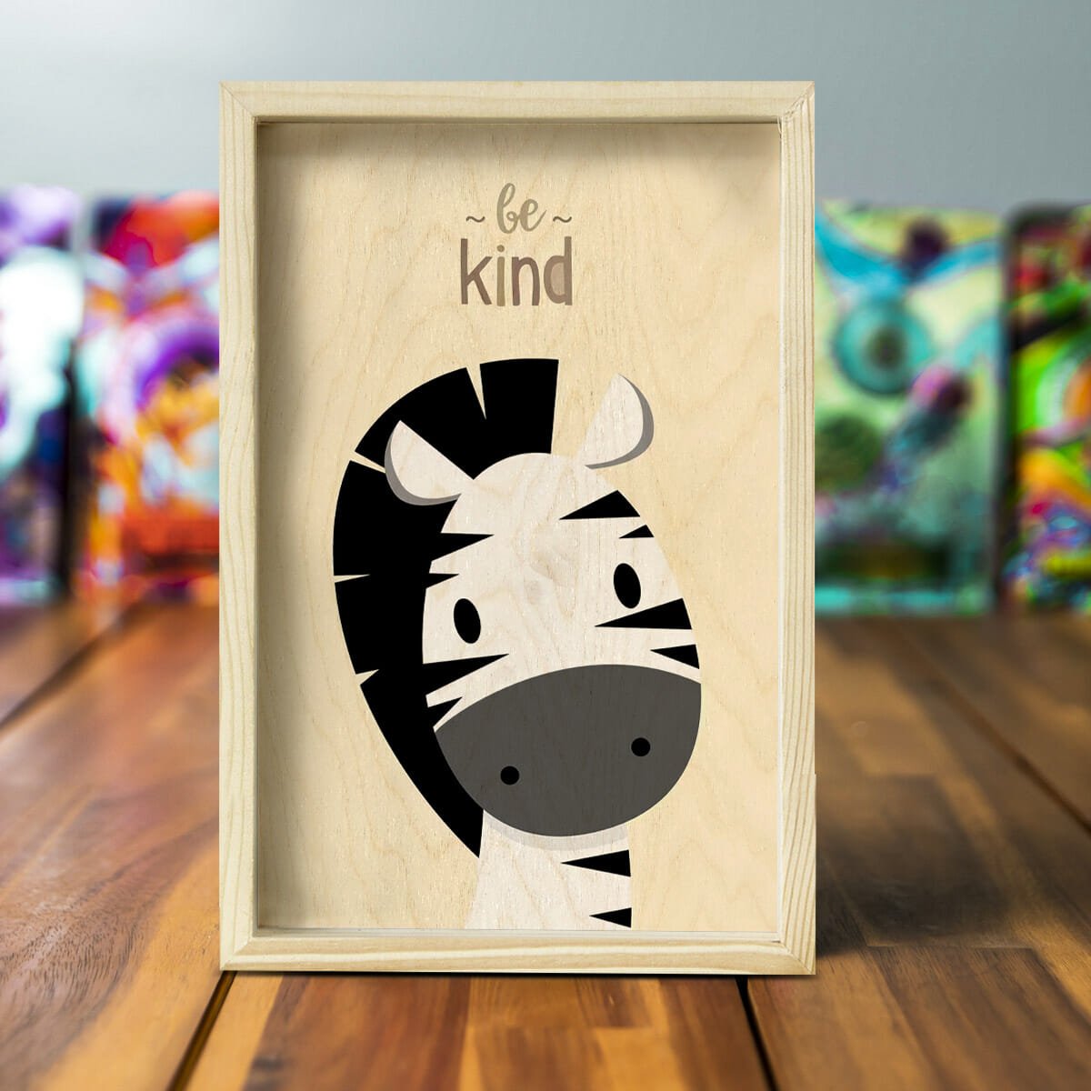 Kids Room Wall Art in Wood with Cheerful Animal Grid Design - Sblossom