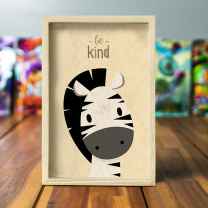 Kids Room Wall Art in Wood with Cheerful Animal Grid Design - Sblossom