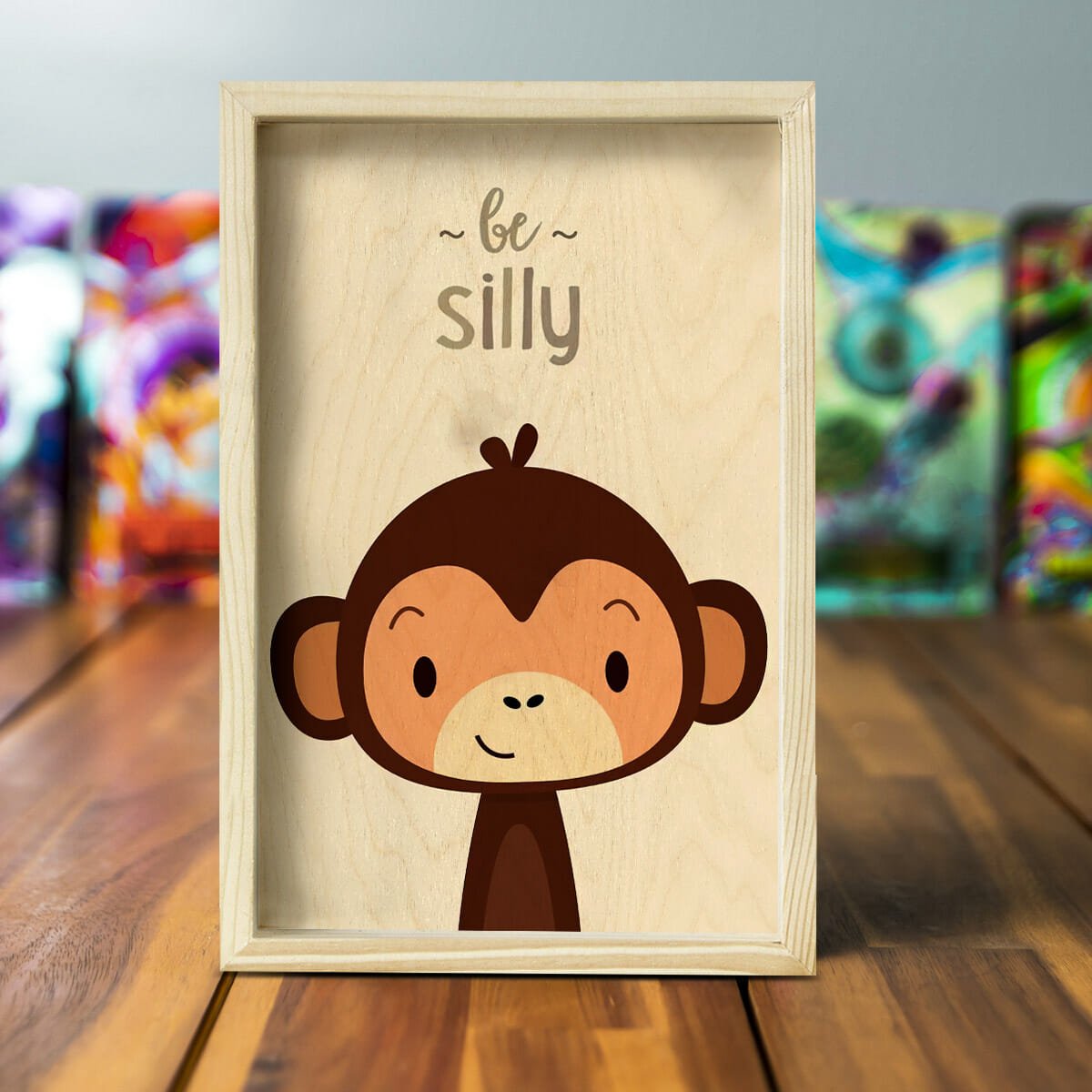 Kids Room Wall Art in Wood with Cheerful Animal Grid Design - Sblossom