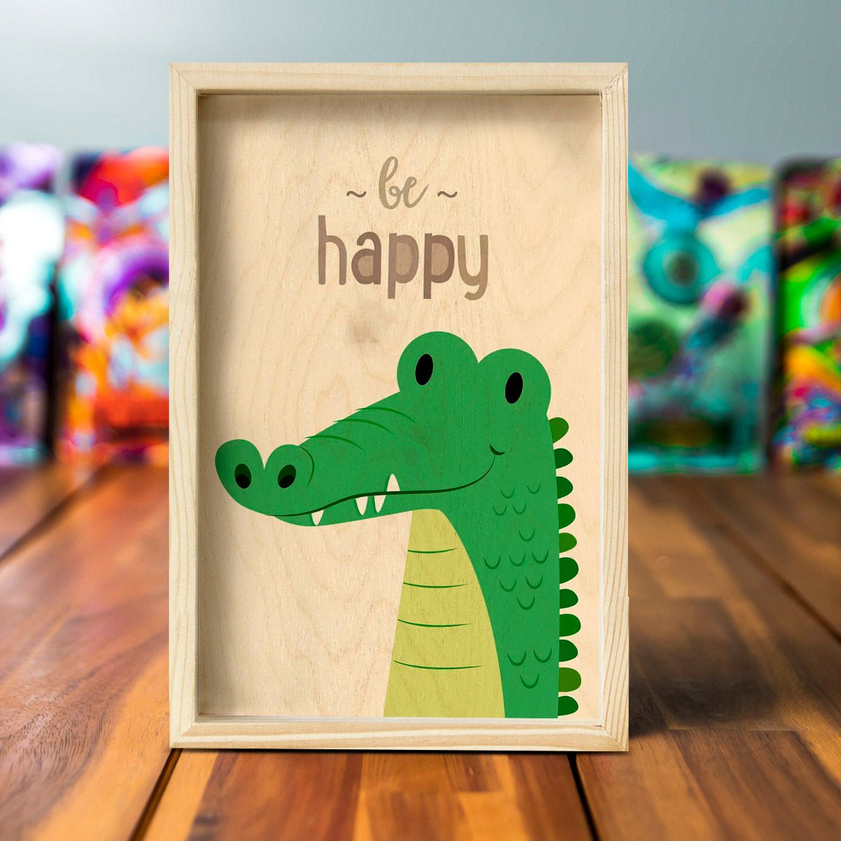 Kids Room Wall Art in Wood with Cheerful Animal Grid Design - Sblossom