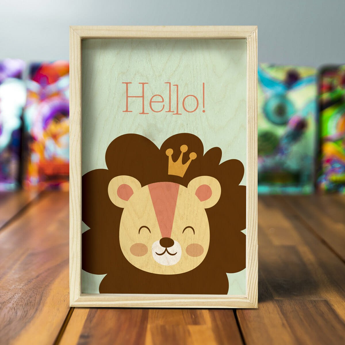 Kids Room Wooden Frame with Pine Border and Animal Design - Sblossom