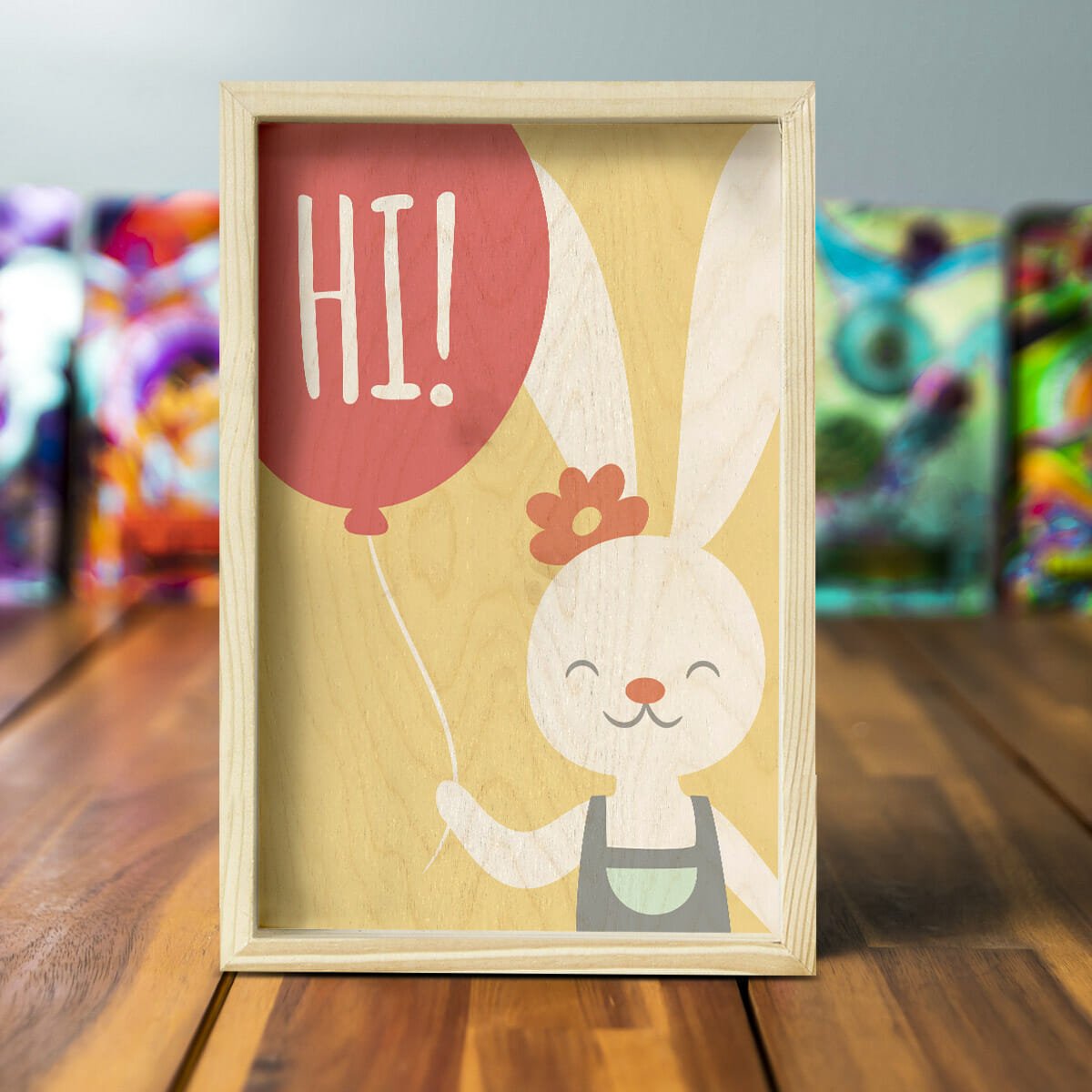Kids Room Wooden Frame with Pine Border and Animal Design - Sblossom