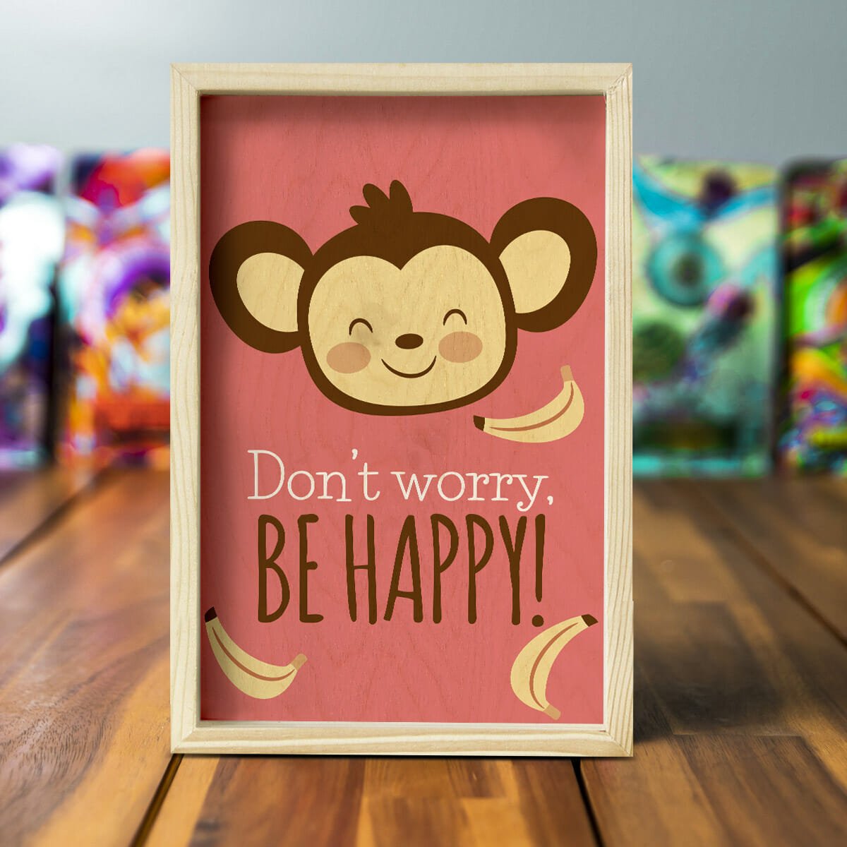 Kids Room Wooden Frame with Pine Border and Animal Design - Sblossom