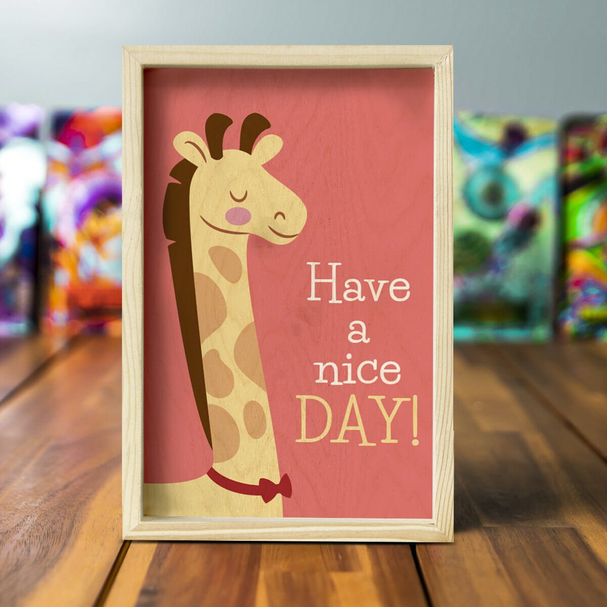 Kids Room Wooden Frame with Pine Border and Animal Design - Sblossom
