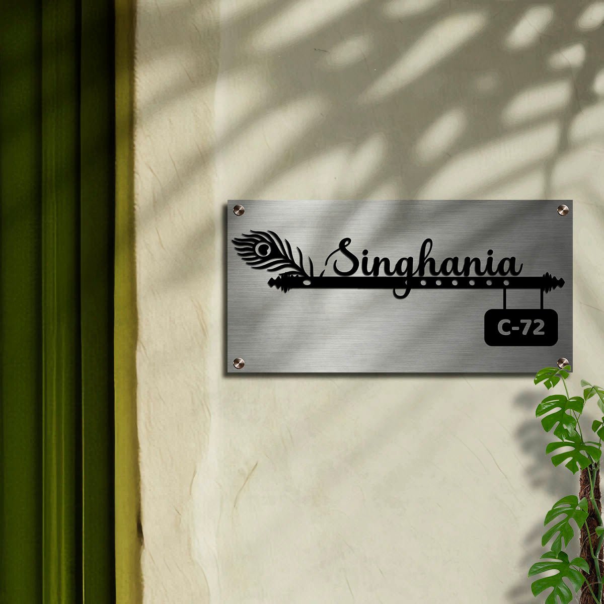 Krishna Flute Name Plate for Home — Stainless Steel - Sblossom