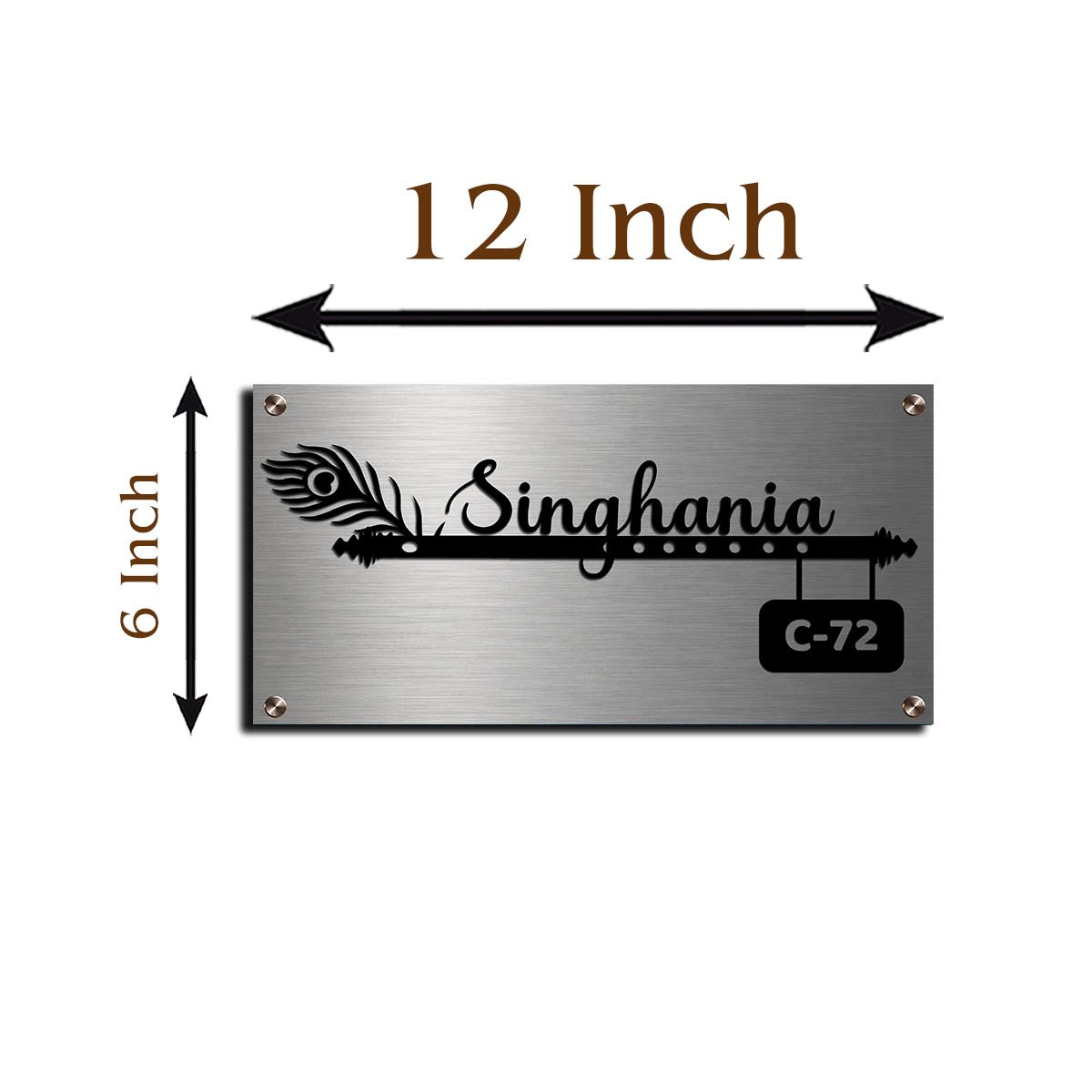 Krishna Flute Name Plate for Home — Stainless Steel - Sblossom