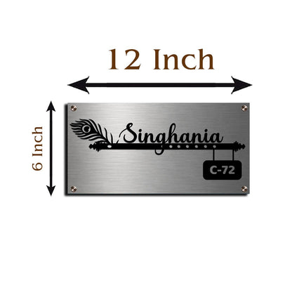 Krishna Flute Name Plate for Home — Stainless Steel - Sblossom