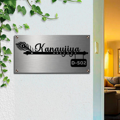 Krishna Flute Name Plate for Home — Stainless Steel - Sblossom