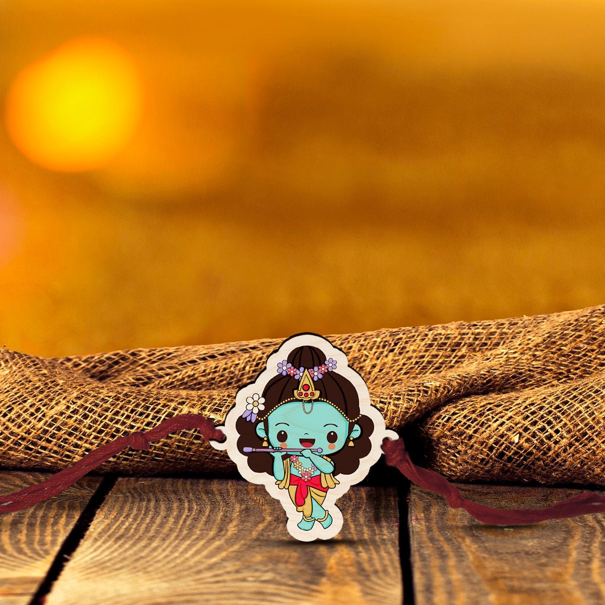 Krishna Kids Rakhi in Wood with Cute Cartoon Design for Brother - Sblossom