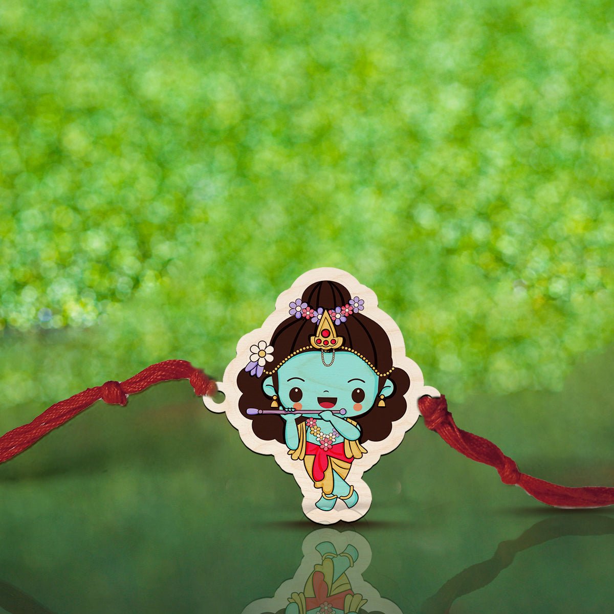 Krishna Kids Rakhi in Wood with Cute Cartoon Design for Brother - Sblossom