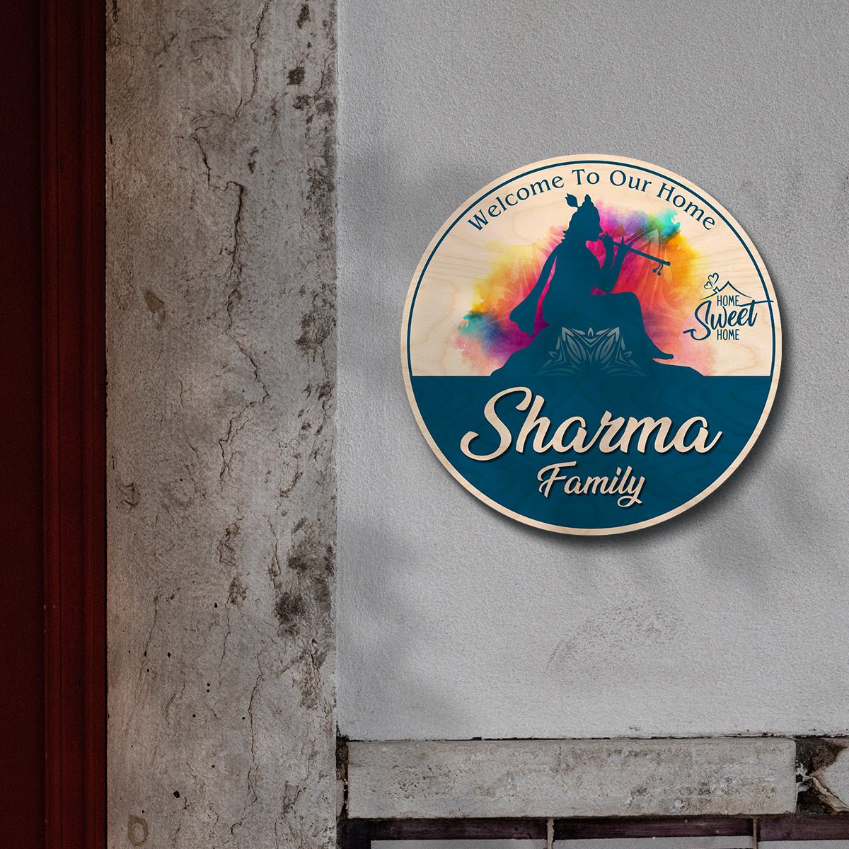 Krishna Name Plate Design – Lord Round Family for Door - Sblossom