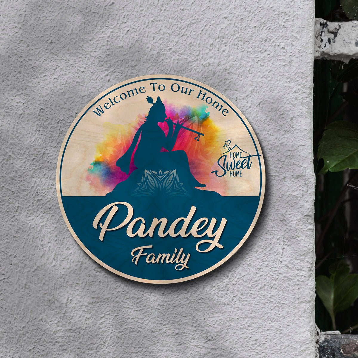 Krishna Name Plate Design – Lord Round Family for Door - Sblossom