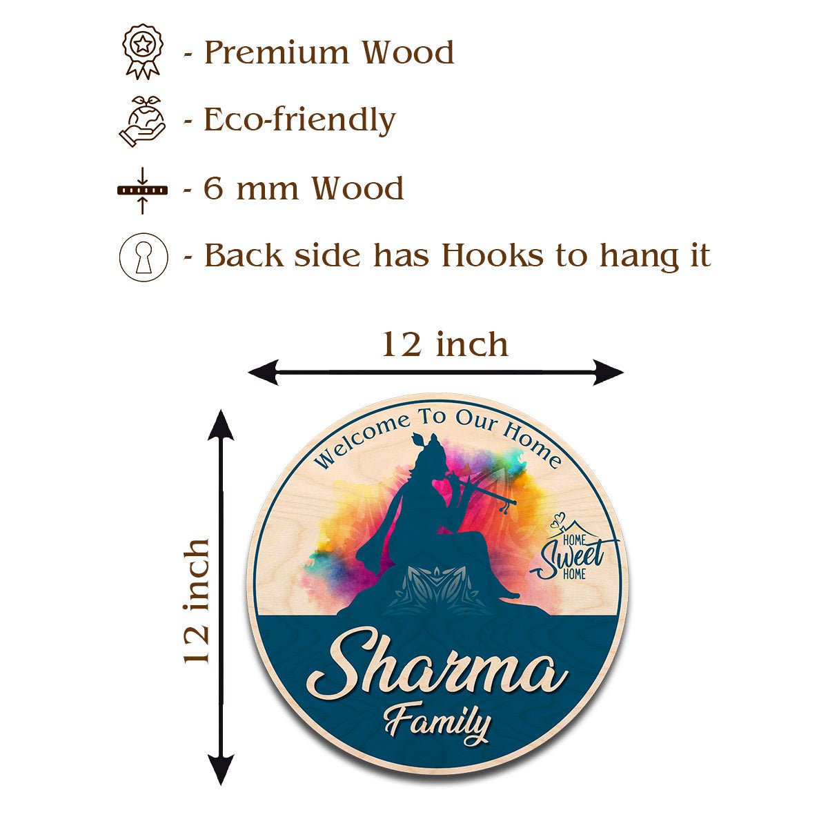 Krishna Name Plate Design – Lord Round Family for Door - Sblossom
